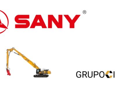 SANY SY500HRD excavadora de demolición con brazo de 28 m y chasis telescópico.