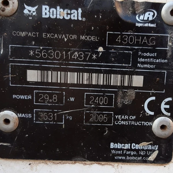 Placa De Identificacion Y Numero De Serie Bobcat 430 HAG.