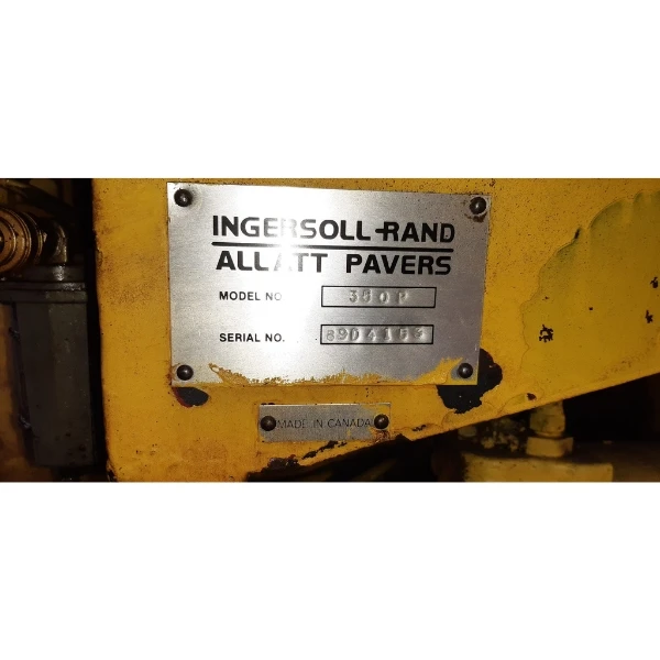 Placa identificativa Ingersoll-Rand Allatt Pavers modelo 350 P con número de serie y origen de fabricación.