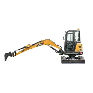 SANY SY35U Mini Excavadora con brazo extendido trabajando en obra.