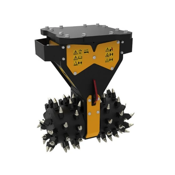 Fresadora Hidráulica MB-R900 de MB Crusher en vista de estudio mostrando tambores dobles con puntas de carburo.