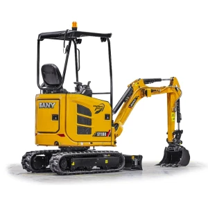 Mini excavadora SANY SY18U con canopy, giro 0, cabina abierta y diseño compacto ideal para jardinería, construcción y espacios reducidos.