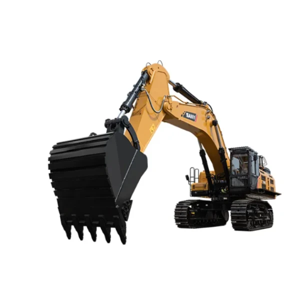 Excavadora SANY SY750H nueva con brazo monoblock, cadenas reforzadas y motor Cummins X15 ideal para trabajos de minería y gran excavación.