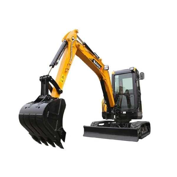 SANY SY35U Mini excavadora vista lateral con cabina cerrada.