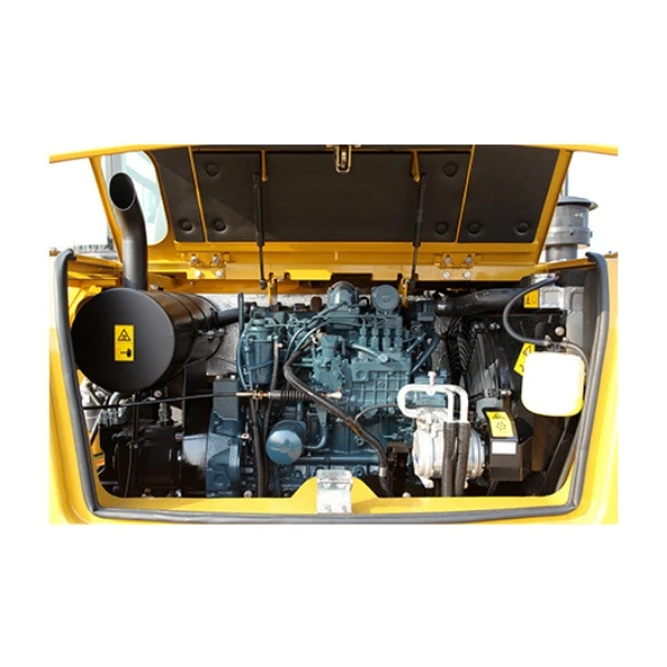 Vista del motor Yanmar STAGE V de la excavadora SANY SY95C con el compartimento abierto mostrando componentes internos.