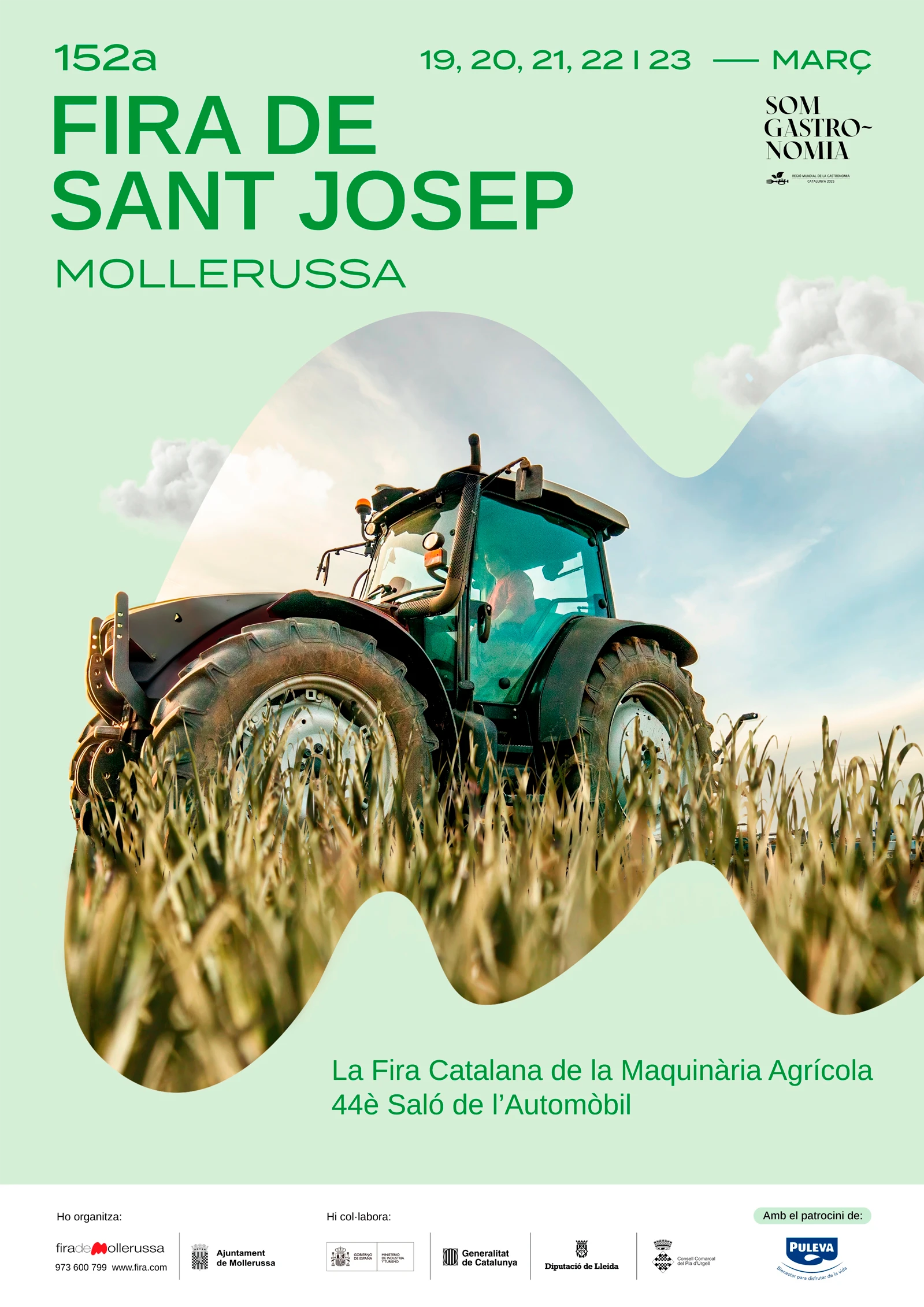 Cartel oficial de la Feria de Sant Josep 2025 en Mollerussa con tractor en campo, destacando maquinaria agrícola y el sector agrario