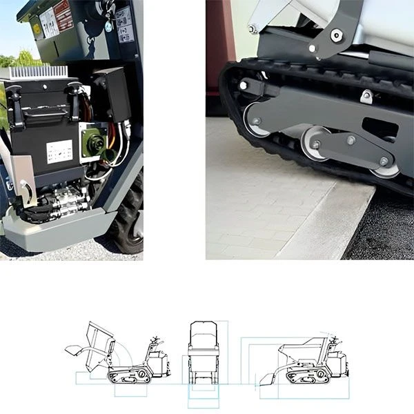 Messersi TC120 Electric minidumper con detalles hidrostáticos y batería eléctrica.