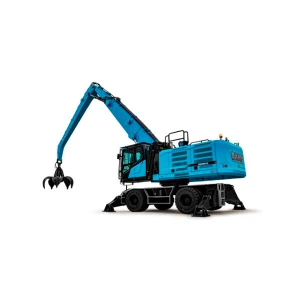 Manipuladora de materiales eléctrica Sany SMHW40E con motor de 218 CV, cabina elevable y alto alcance, ideal para reciclaje y manipulación de residuos.