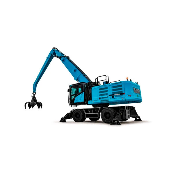 Manipuladora de materiales eléctrica Sany SMHW40E con motor de 218 CV, cabina elevable y alto alcance, ideal para reciclaje y manipulación de residuos.