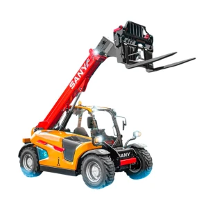 Manipulador telescópico SANY STH625E elevando carga con brazo extendido.