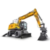 Excavadora de ruedas SANY SY175W, con brazo partido y quinta botella, ideal para construcción y obra pública.