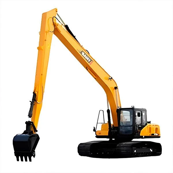 Excavadora SANY SY305 LONG REACH ideal para excavaciones de largo alcance en obra pública.