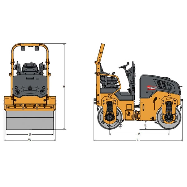 Diagrama técnico del rodillo compactador SANY STR50C-10 mostrando dimensiones.
