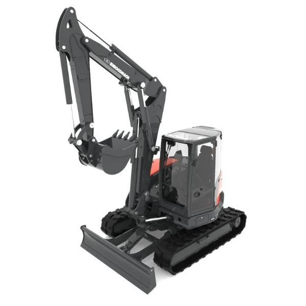 Eurocomach 100TR miniexcavadora profesional con brazo triple y motor Yanmar en obra pública.