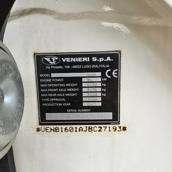 Venieri 1.63C Placa de Identificación con Production Year 2019 y número de serie VEN01601AJBC27193 para verificación documental en GRUPOCIBSA.