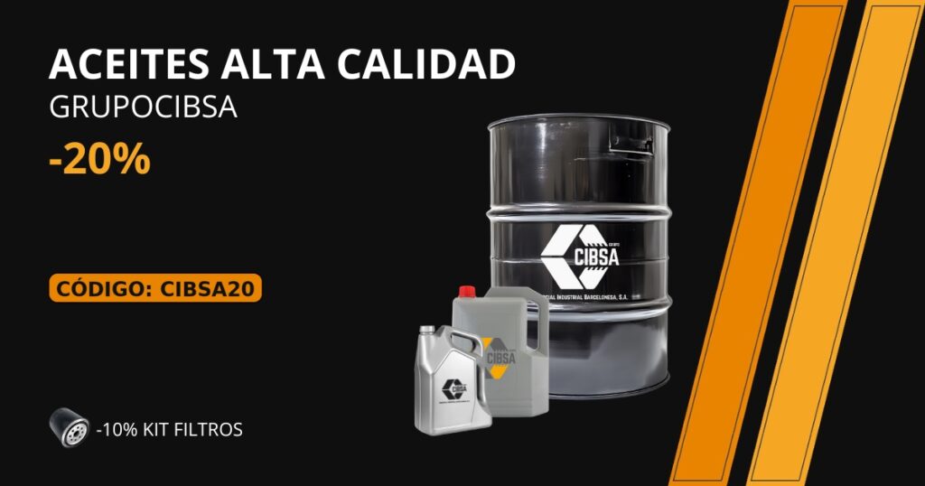 Bidón y garrafas GRUPOCIBSA; promoción aceite alta calidad −20% con CIBSA20.