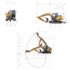 Diagramas Tecnicos De La Excavadora Sany SY135C Con Medidas, Dimensiones Y Curvas De Alcance De Excavacion.
