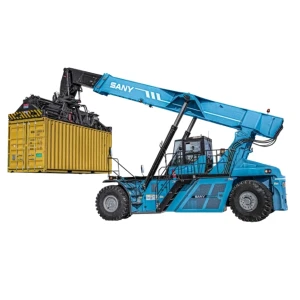 Reach stacker SANY SRSC45E5 manipulando contenedor en puerto.