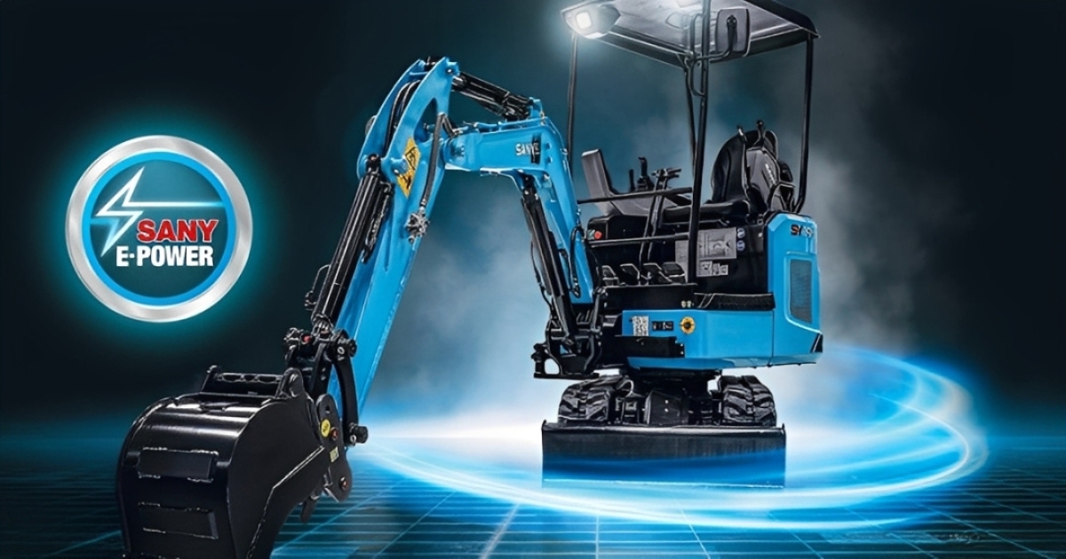 Fondo tecnológico azul para explicar cómo cargar la mini excavadora eléctrica SANY SY19E SY19E2 GRUPOCIBSA.