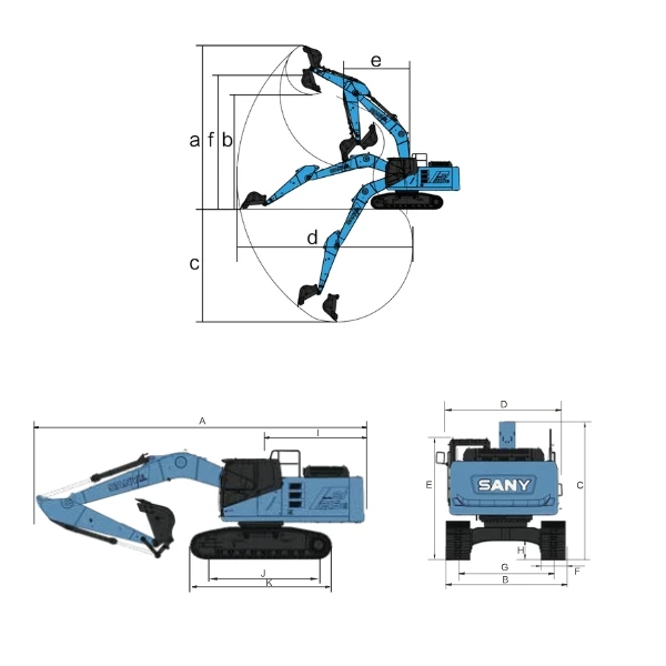 Esquema De Dimensiones Y Área De Trabajo De La Excavadora SANY SY215E.