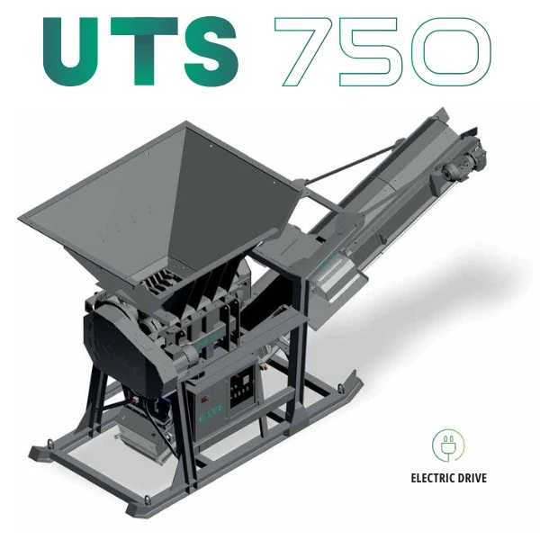 Machacadora Eléctrica Cams UTS 750 Con Tolva De 1.5 m³ Para Trituración Y Reciclaje.