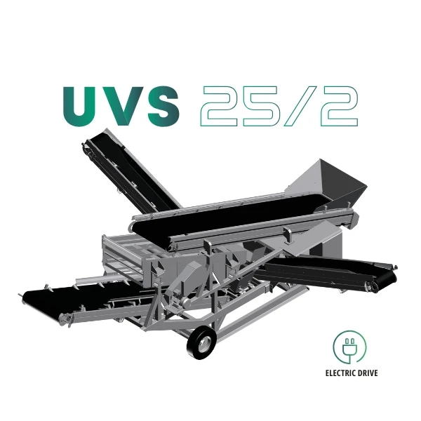 Vista general 3D de la criba móvil de 2 mallas CAMS UVS 25/2 lista para producción.