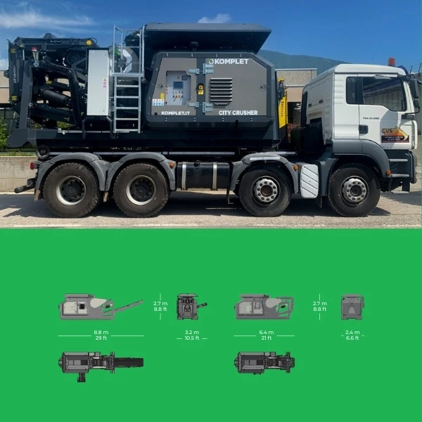 Komplet CITY CRUSHER transportada en camión mediante sistema Multilift.